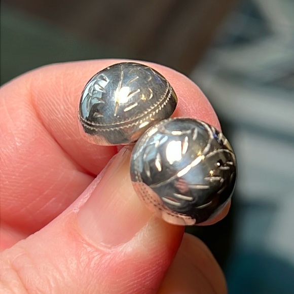 Vintage Jewelry - Vintage signed ND Native American etched sterling silver domed earrings